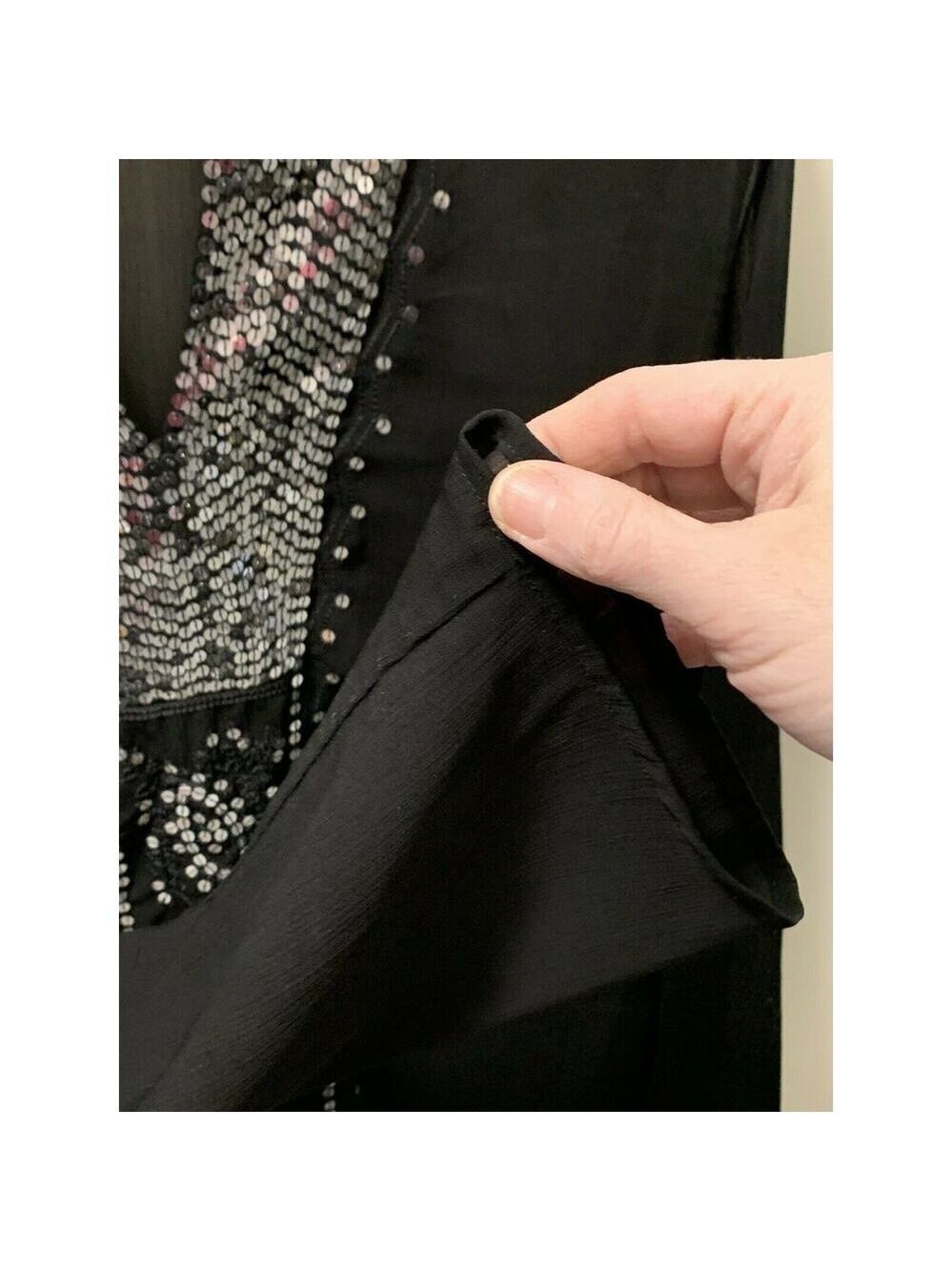 The In Shop Womens Black Top- Xl-Sleeve Sequined Blouse - Picture 4 of 6